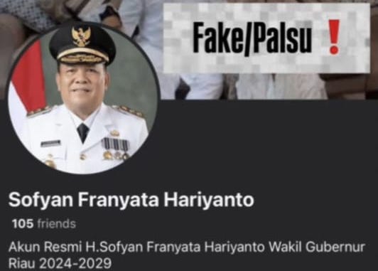 Waspada! Akun Palsu Mengatasnamakan Wakil Gubernur Riau SF Hariyanto Beredar di Facebook