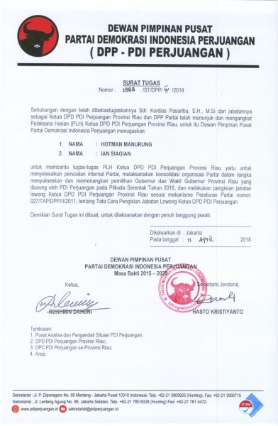 PDIP Copot Kordias Pasaribu dari Ketua DPD Riau