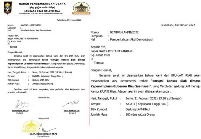 Beredar Surat Pemberitahuan Demo dari BPU LAM Riau, Ini Penjelasan Datuk Seri Syahril Abubakar