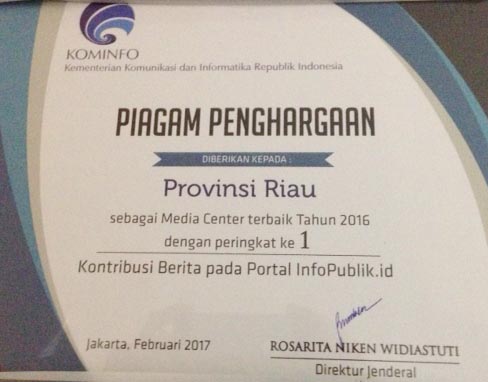 Diskominfo Riau Juara Pengelolaan Media Center se-Indonesia