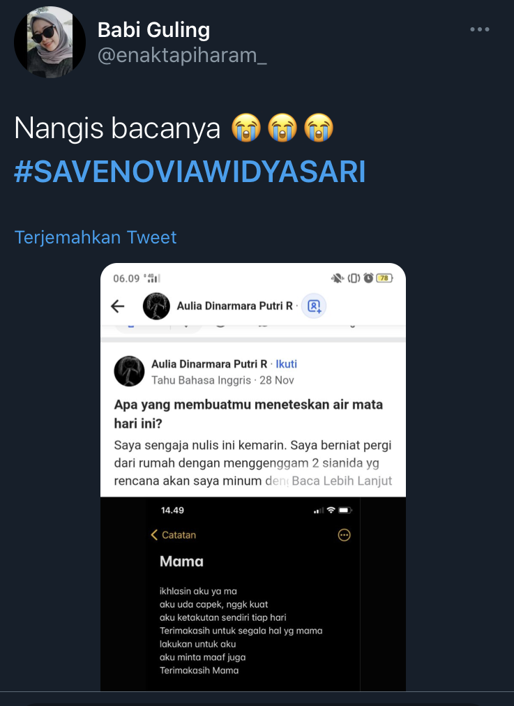 #SAVENOVIAWIDYASARI , Diduga Depresi karena Teror