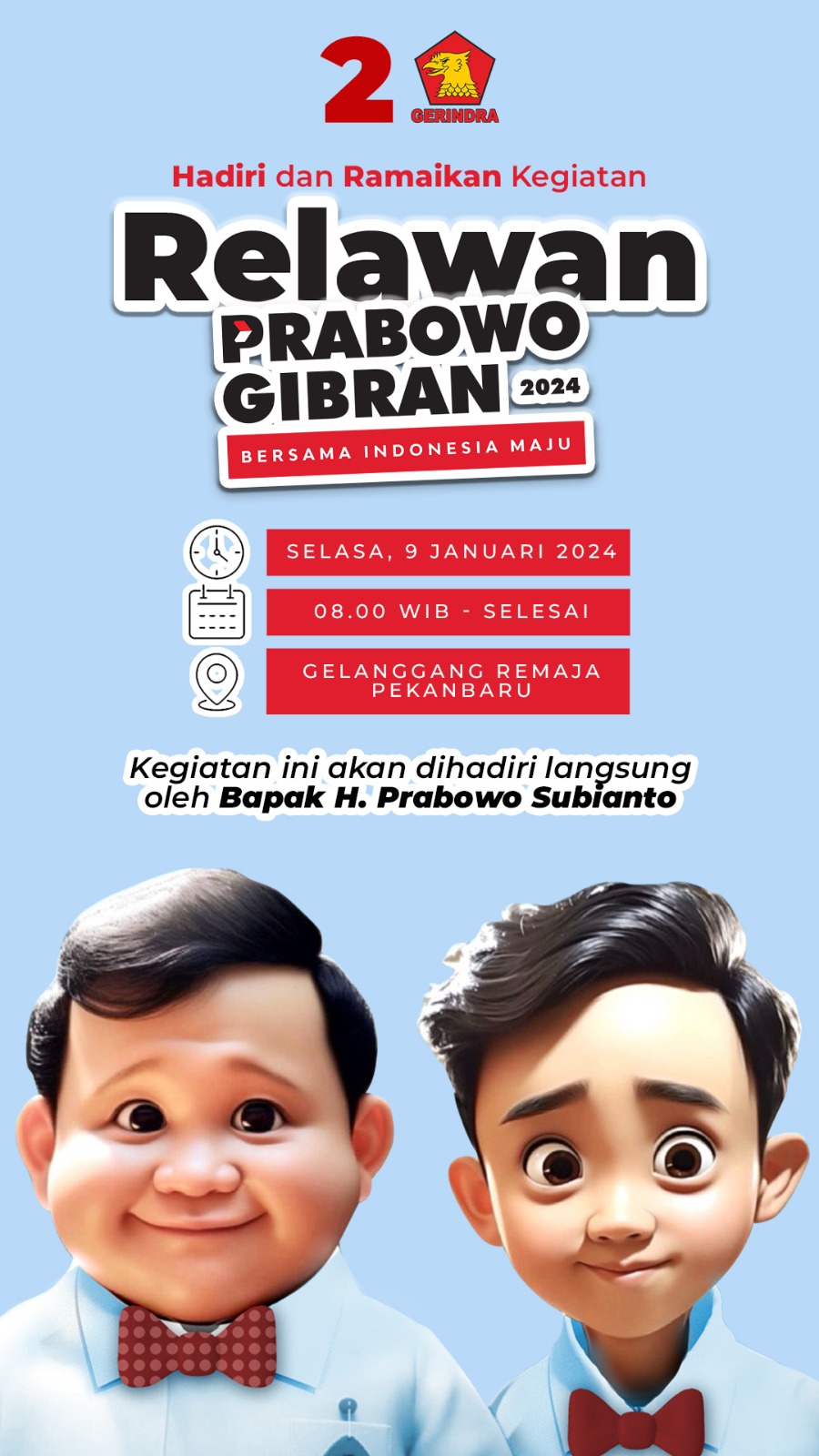 Ketua TKD Pekanbaru Pastikan Capres Prabowo Subianto Hadir di Pekanbaru