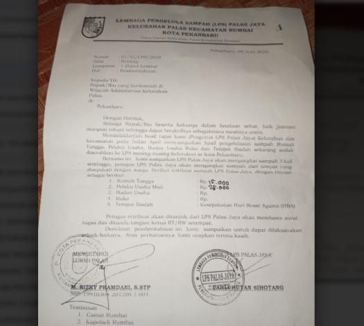 DLHK Pekanbaru Tegaskan Iuran Sampah Bukan Retribusi, Surat LPS Palas Jaya Ditarik