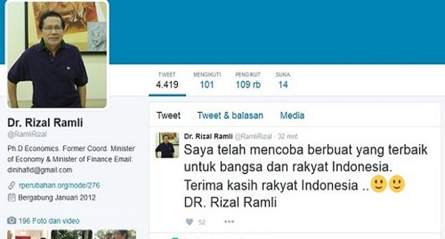 Dicopot dari menteri, Rizal Ramli & Sudirman Said pamitan di Twitter