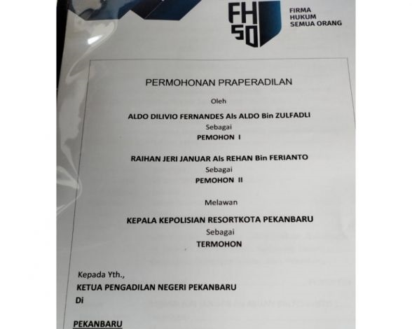 Surat Permohonan Diantar ke Pengadilan Negeri, Warga Jalan Irkab Resmi Prapradilkan Polresta Pekanba