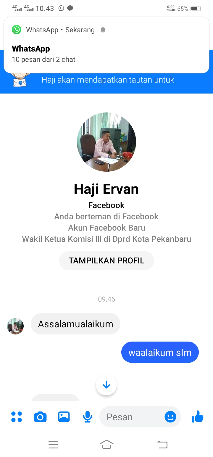 Akun Facebook Wakil Ketua Komisi III DPRD Pekanbaru Dihack, Modusnya Siapkan Sumbangan