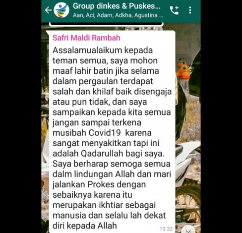 Kepala Puskesmas Rambah Meninggal Dunia Usai Negatif Covid-19, Ini Pesan Terakhir Almarhum