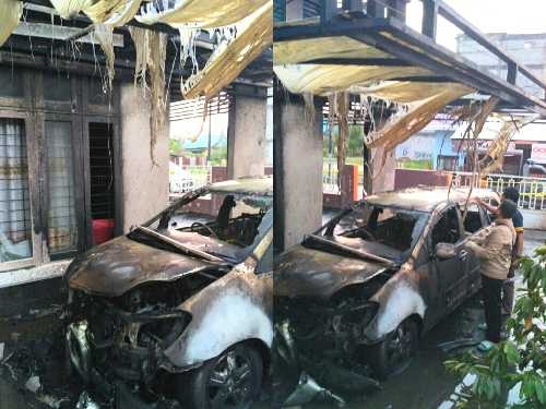 Mobil Innova Mantan Tim Sukses Walikota Dumai Hangus Terbakar