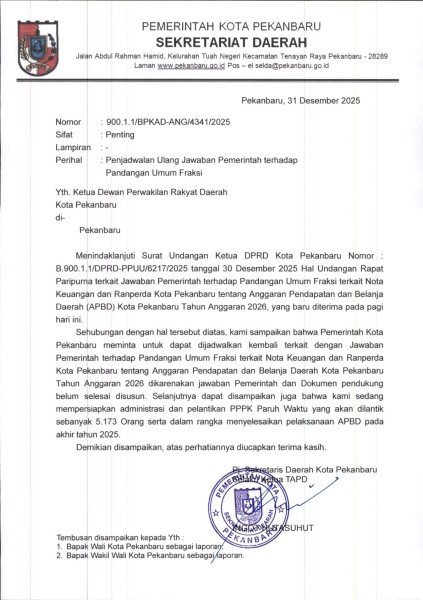 Pemko Pekanbaru Jelaskan Alasan Tak Hadir di Paripurna APBD 2026