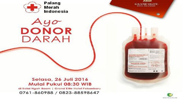 Grand Elite Hotel Bersama PMI Pekanbaru Akan Gelar Kegiatan Donor Darah