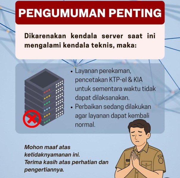 Warga Diminta Bersabar, Disdukcapil Pekanbaru Alami Gangguan Teknis Layanan KTP