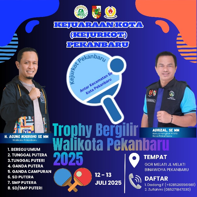 Kejurkot Tenis Meja Pekanbaru 2025 Perebutkan Piala Bergilir Wali Kota