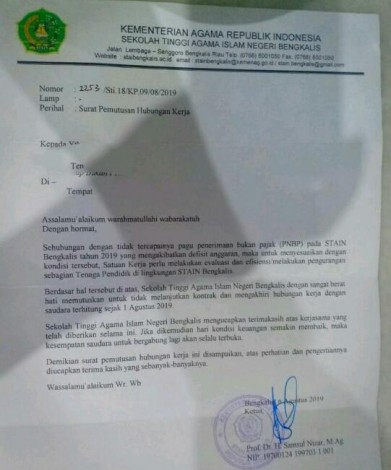 Alasan Defisit Anggaran, STAIN Bengkalis Berhentikan 7 Dosen