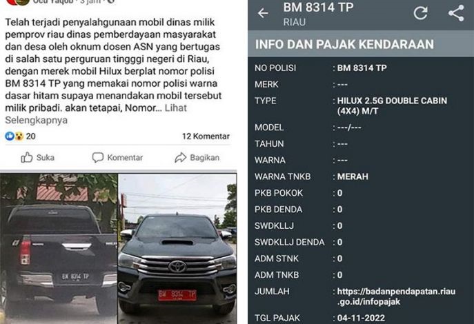 Viral Dosen Unri Kuasai Mobil Dinas Pemprov dan Ganti Plat Nomor, DPRD Riau: Itu Pelanggaran Lalulin