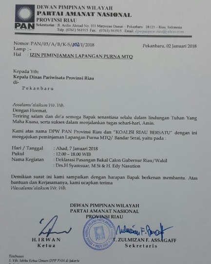 Beredar di Medsos Deklarasi Pasangan Calon Gubri Syamsuar-Edi Natar Nasution Diusung Partai PAN